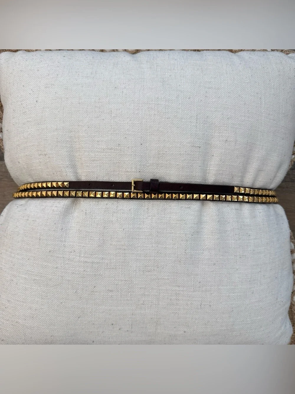 Streets Ahead Brown Leather Belt with Gold Pyramid Studs